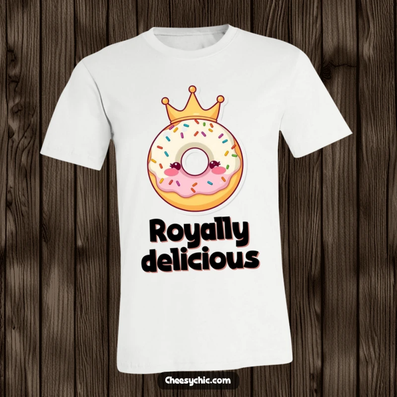 Funny T-Shirt with a delightful donut character adorned in a colorful sprinkle crown, a whimsical and tasty design.