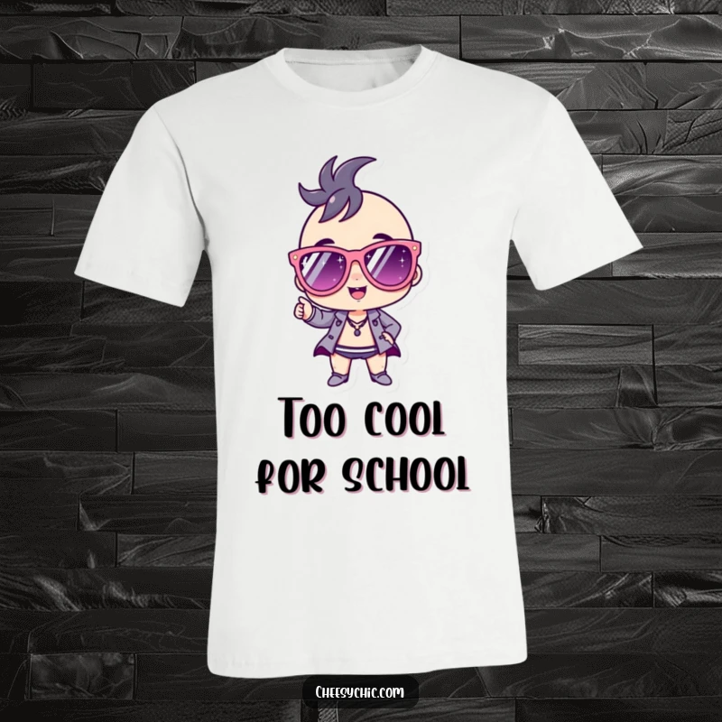 Funny T-Shirt with a small stylized character wearing enormous sparkly sunglasses and striking a super confident, sassy pose.