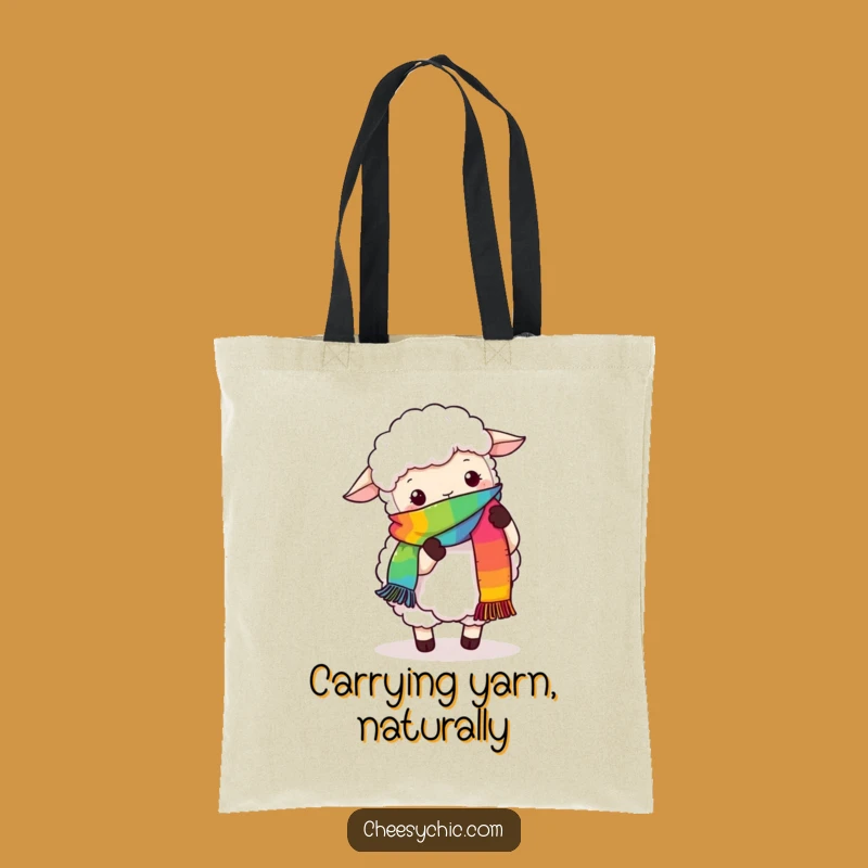 Funny Sheep Knitting Tote Bag - Whimsical Rainbow Scarf Bag, Ideal Funny Gift for Shoppers