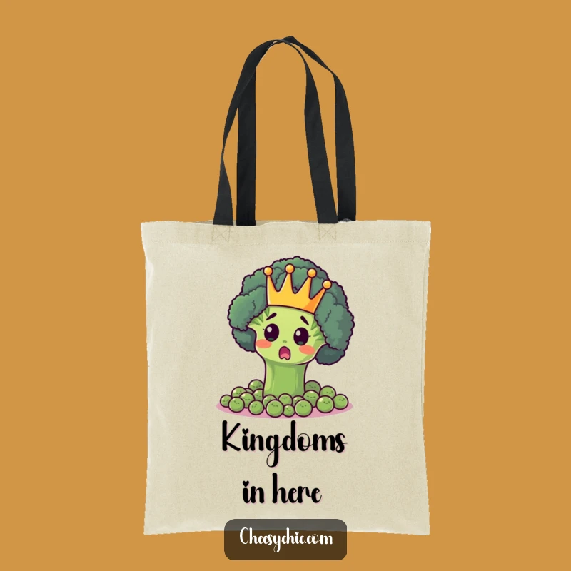 Funny Broccoli King Tote Bag - Royal Veggie Bag, Ideal Funny Gift for Shoppers