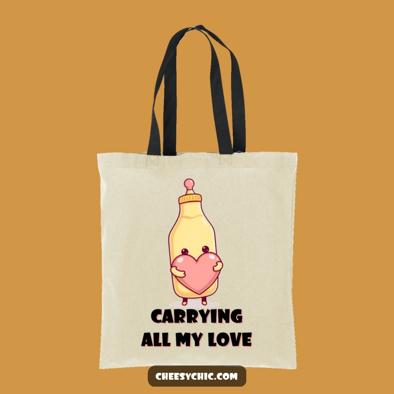 Funny Condiment Heart Tote Bag: Cute Smiling Bottle Carrying Love, Great Funny Shopping Gift