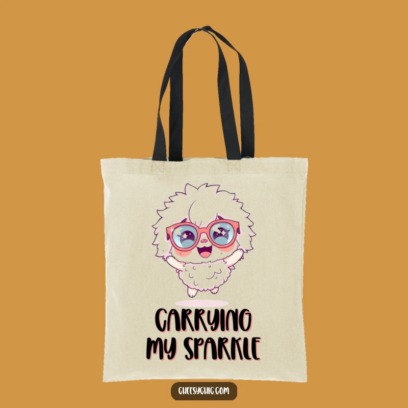 Funny Fluffy Character Tote Bag: Sparkly Glasses Hop, Practical Humorous Gift