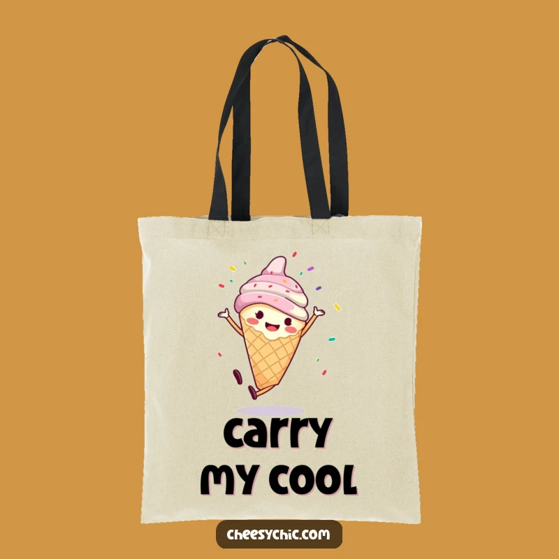 Funny Ice Cream Cartwheel Tote Bag - Sprinkles Flying Cartoon Carryall