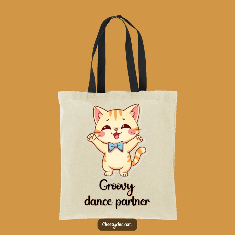 Funny Dancing Cat Bow Tie Tote Bag - Whimsical Cat Accessory for Fun Outings
